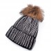 Unisex Rhinestone Bling Genuine Fur Pom Knit Beanie Ski Acrylic Crochet Hat A391  eb-83538385